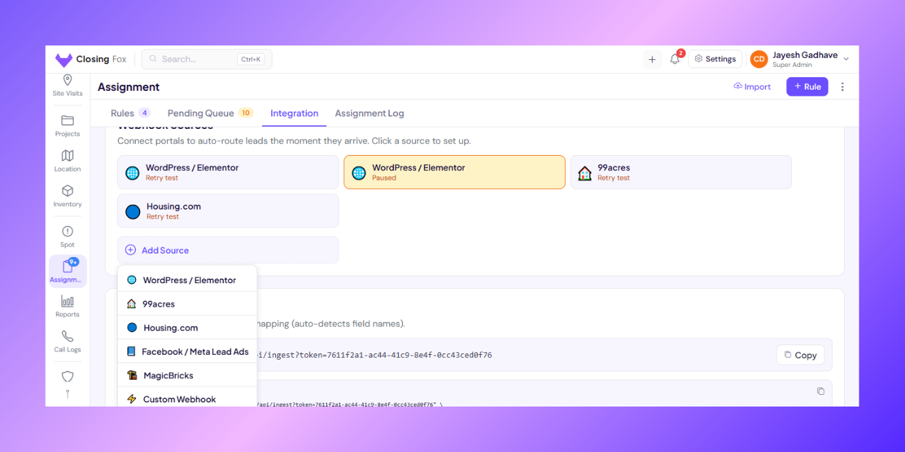 Lead Integrations - Screen