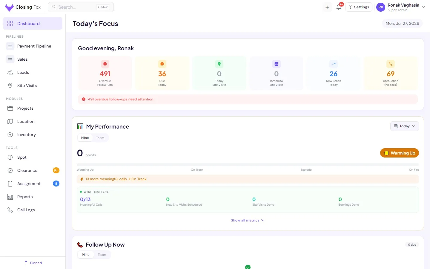 ClosingFox dashboard