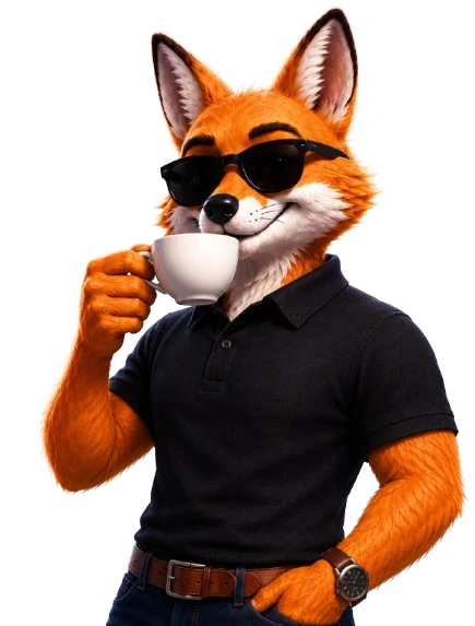 ClosingFox fox mascot enjoying a cup of chai